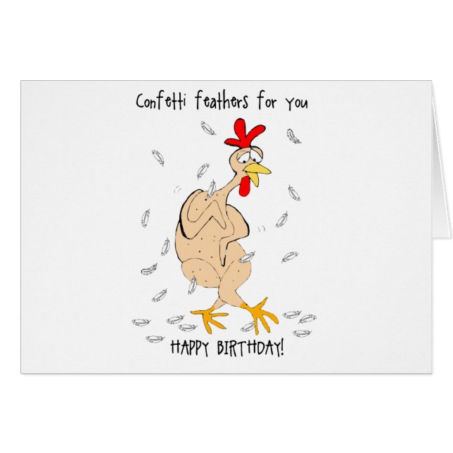 Cartão Penas de Confetti de Galinha (Frente Horizontal)