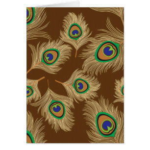 Cartão Penas de pavão bege em castanho de chocolate