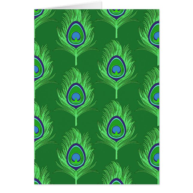 Cartão Penas de Peacock, Verde limão no Emerald Green (Frente)