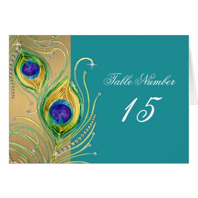 Cartão Penas Peacock Modern Faux Jewel Scroll Swirl (Frente horizontal)