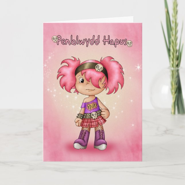 Cartão Penblwydd Hapus - Welsh Birthday Card - Cute Rock (Frente)
