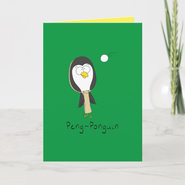 Cartão Peng-Ponguin Ping-Pong Penguin Funny Greeting Card (Frente)