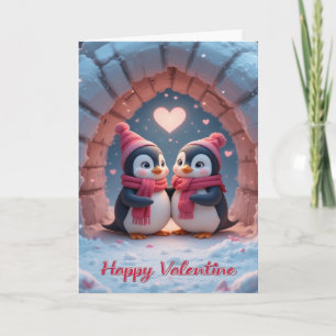 Cartão Penguim do Dia dos Namorados Cute Amor de Inverno 