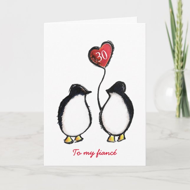 Cartão Penguin 30th birthday or any age fiancé card (Frente)