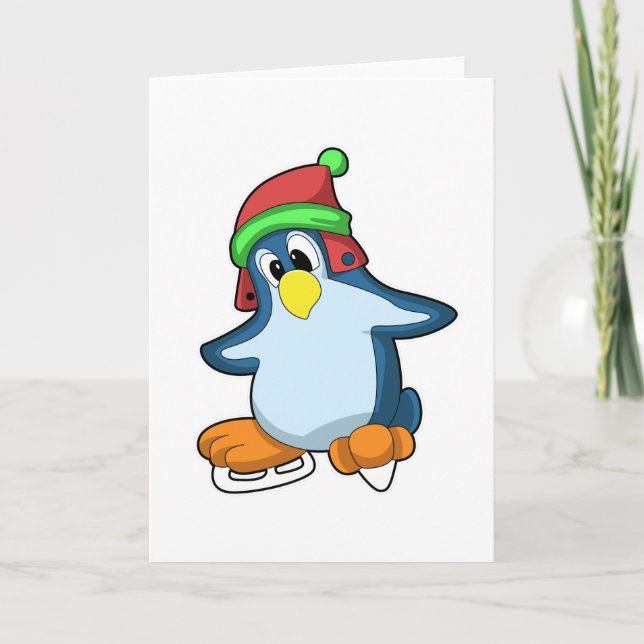 Cartão Penguin at Ice skating with Ice skates (Frente)