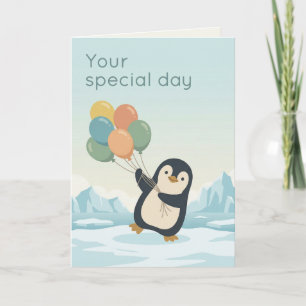 Cartão Penguin Balão de Aniversário Aniversário Persona