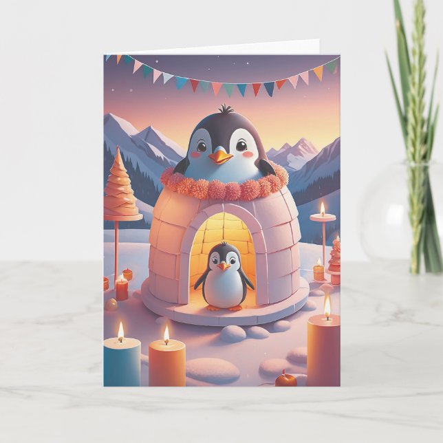 Cartão Penguin Birthday Bash (Frente)