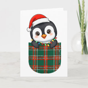 Cartão Penguin Búfalo Xadrez Verde Vermelho Branco Bolso