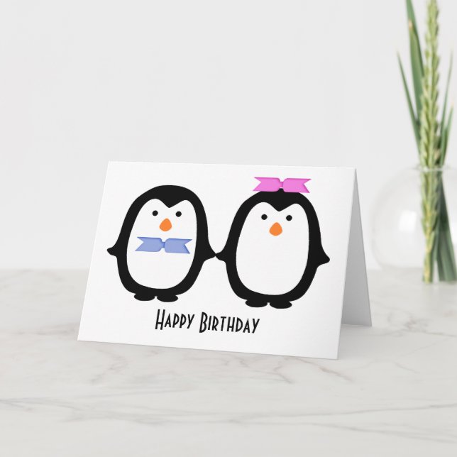 Cartão Penguin Casal Birthday (Frente)