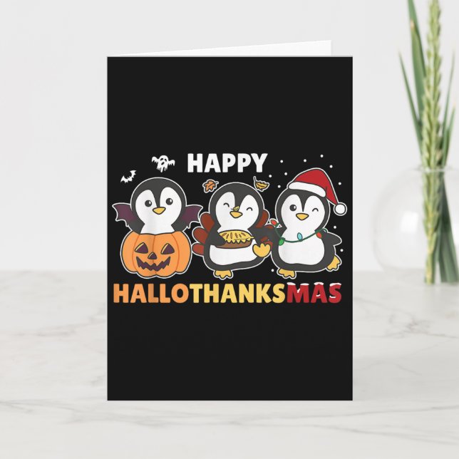 Cartão Penguin Christmas Halloween Costume Happy Hallotha (Frente)
