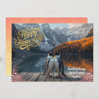 Cartão Penguin Couple Scenic Personalized Anniversary