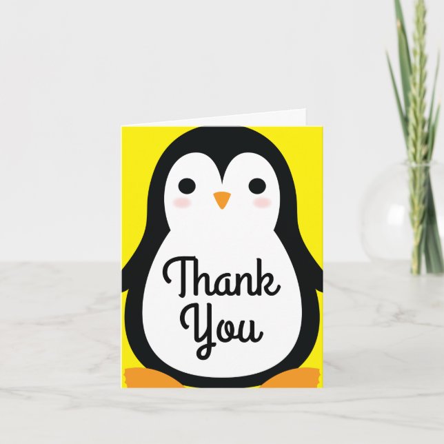 Cartão Penguin Cute Winter Thank You 1st Birthday Cards (Frente)