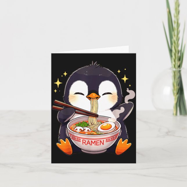 Cartão Penguin Eating Ramen  (Frente)