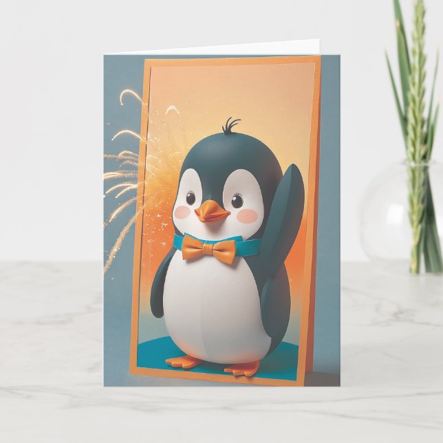 Cartão Penguin Party Attire (Frente)