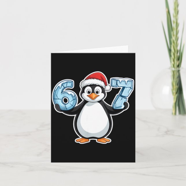 Cartão Penguin Santa Hat 67 Icy Numbers Christmas Birthda (Frente)