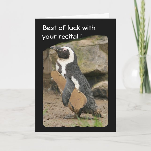 Cartão Penguin Violin Considerando, Boa Sorte (Frente)