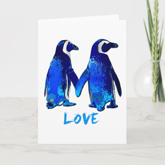 Cartão Penguins Holding Hands Love Design (Frente)