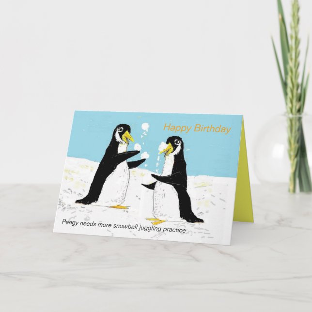 Cartão Pengy penguin snowball juggling.Birthday Card (Frente)