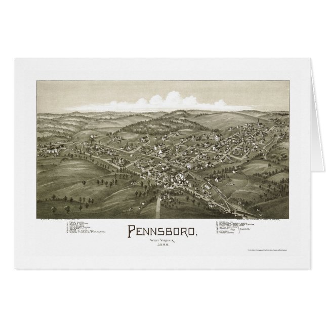 Cartão Pennsboro, mapa panorâmico de WV - 1899 (Frente Horizontal)