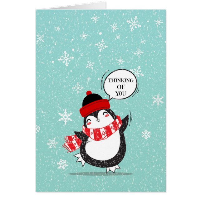 Cartão Pensamento de você pinguim (Frente)
