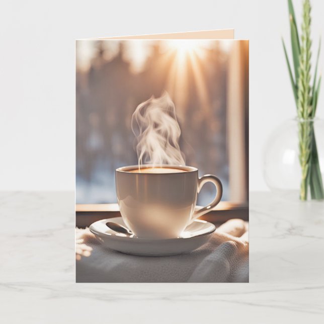 Cartão Pensando Em Seu Café Pela Janela De Inverno (Frente)