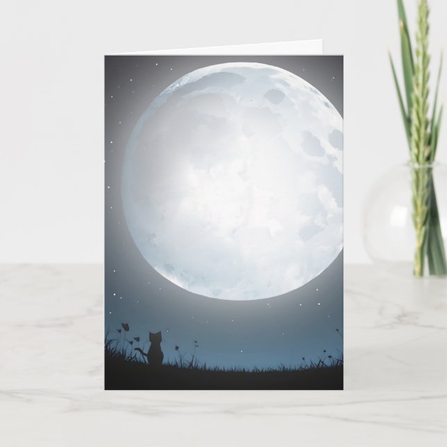 Cartão Pensando Em Seu Gatinho À Lua (Frente)