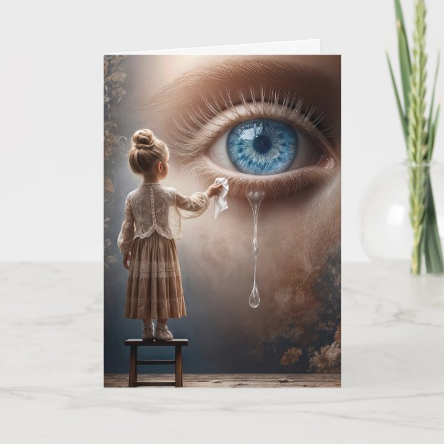 Cartão Pensando em sua garotinha limpando lágrimas (Frente)