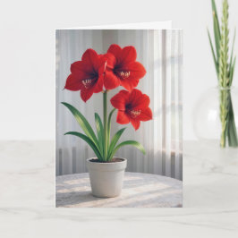 Cartão Pensando em Você Amaryllis Vermelha em Flor
