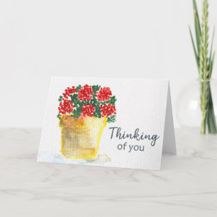 Cartão Pensando em Você Aquarela Flores Vermelhas em Vaso