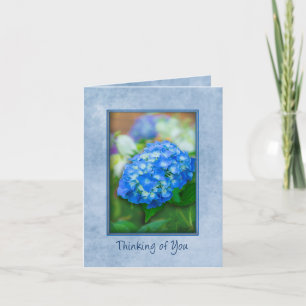 Cartão Pensando em você, bela Hydrangea azul em 3D