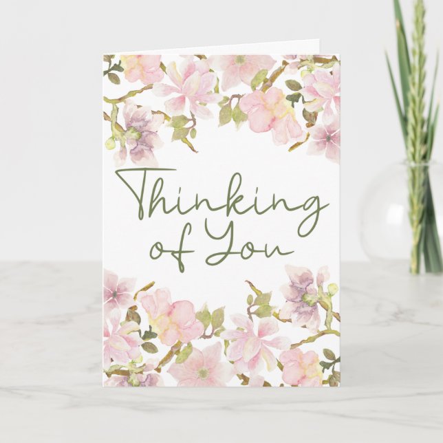 Cartão Pensando em você Blush Magnolia Floral Card rosa (Frente)