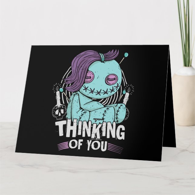 Cartão Pensando Em Você, Bonecas Vodu Bonitas E Assustado (Frente)