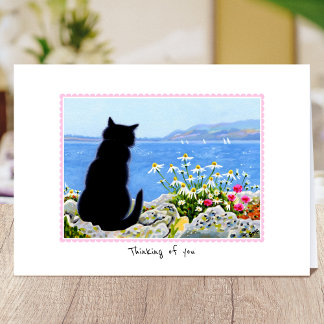 Cartão Pensando em você Cat perto do mar Personalizado