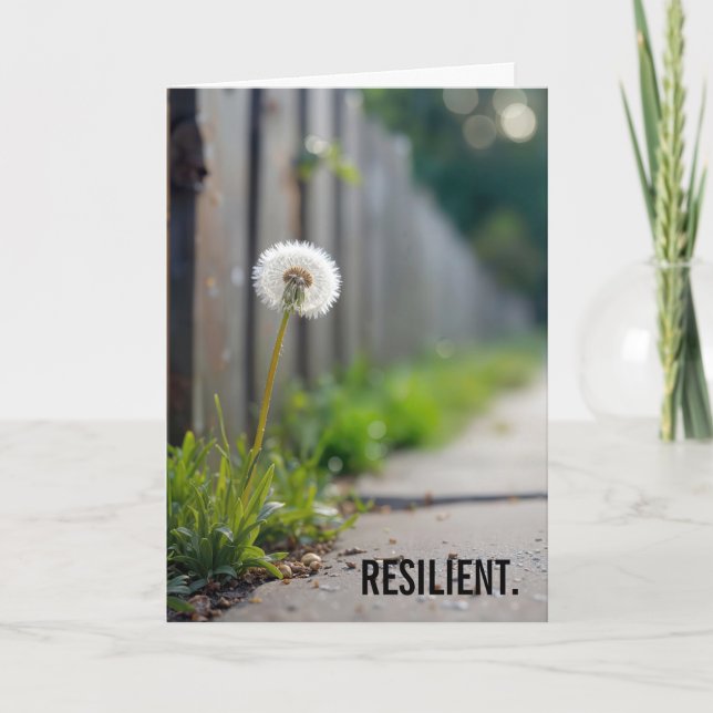 Cartão Pensando em você Dandelion crescendo em uma calçad (Frente)