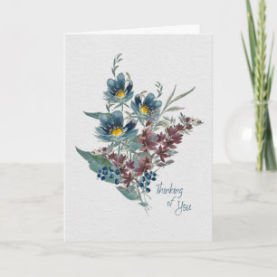 Cartão Pensando em você - Elegante Blue & Plum Watercolor
