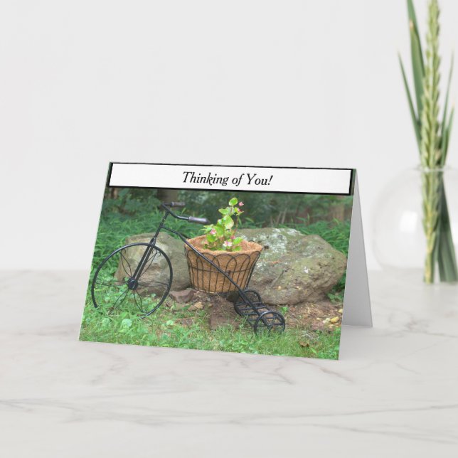 Cartão Pensando em você Flores Rosa Bicicletas (Frente)