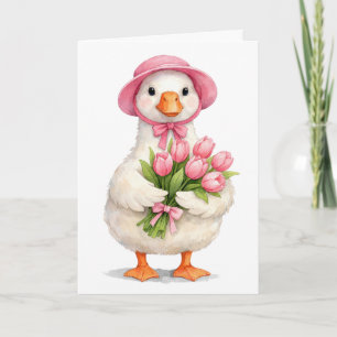 Cartão Pensando em Você Ganso Branco com Tulipas Rosa