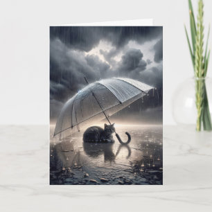 Cartão Pensando Em Você, Gato Sob O Guarda-Chuva
