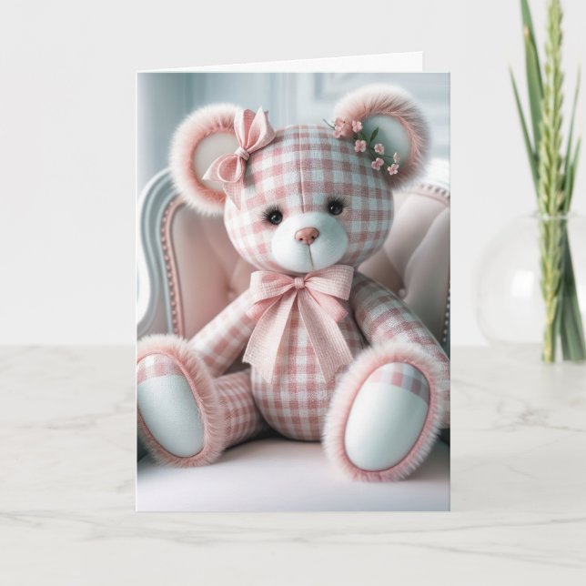 Cartão Pensando em você Gingham Teddy Bear (Frente)