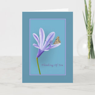 Cartão Pensando em você, Lilac Daylily Flower, Borboleta