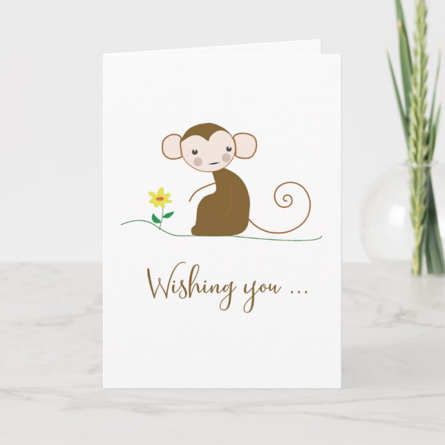 Cartão Pensando em Você Macaco com Flor Religiosa (Frente)