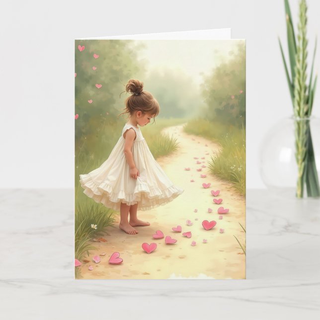 Cartão Pensando em Você Menina com Corações Rosa (Frente)