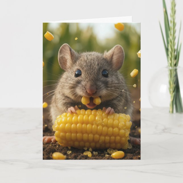 Cartão Pensando em Você Rato Comendo Milho na Espiga (Frente)