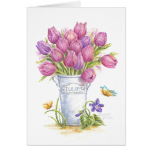 Cartão Pensando em você - Tulipas em Pail