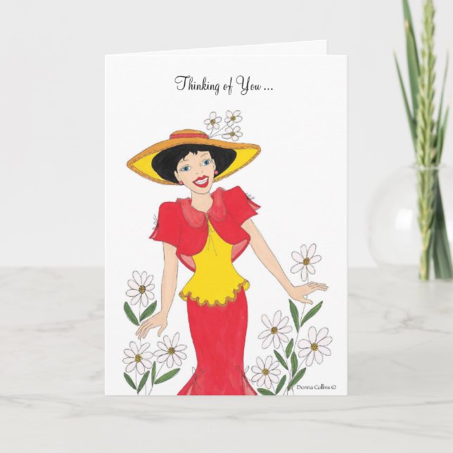 Cartão Pensando em você, vermelho e amarelo (Frente)