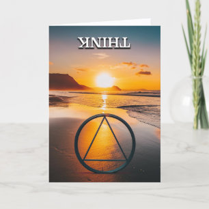 Cartão PENSE AA Slogan Praia ao Nascer do Sol