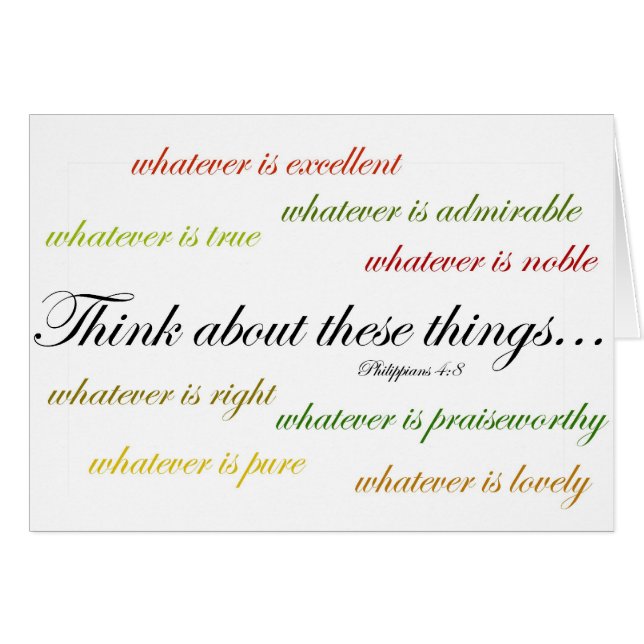 Cartão Pense sobre tais coisas… 4:8 dos Philippians (Frente Horizontal)