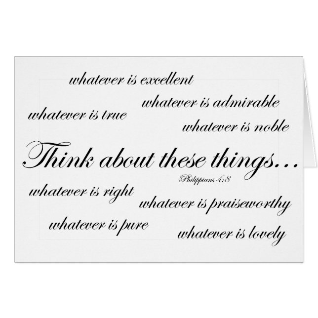 Cartão Pense sobre tais coisas. 4:8 dos Philippians (Frente Horizontal)