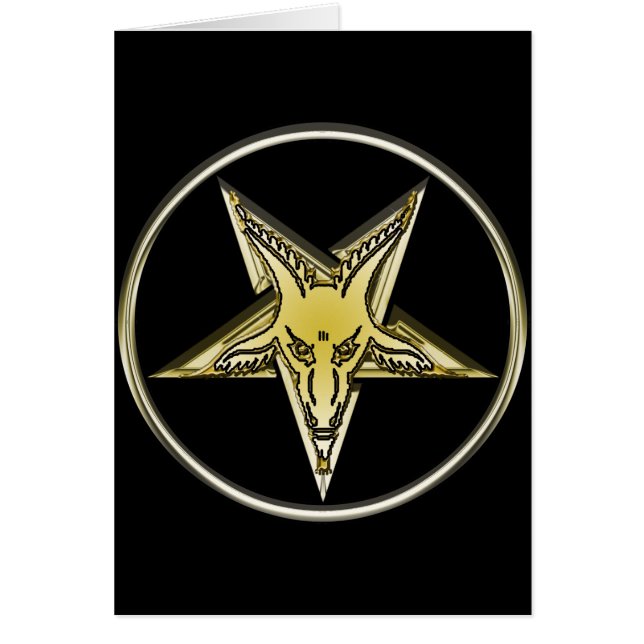 Cartão Pentagram invertido com cabeça dourada da cabra (Frente)