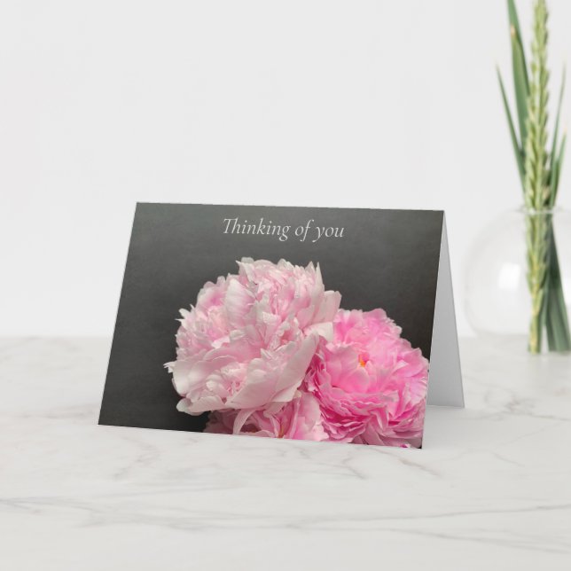 Cartão Peônias cor-de-rosa com espaço de texto pensando e (Frente)